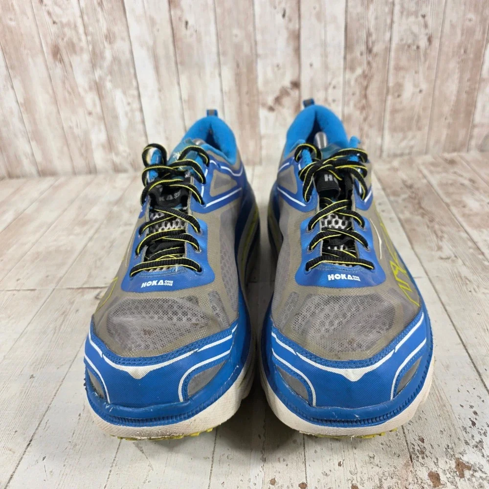 Hoka One One Bondi 3 Mens 12 Blue Grey Yellow Running Shoes 30609 029 BBHC